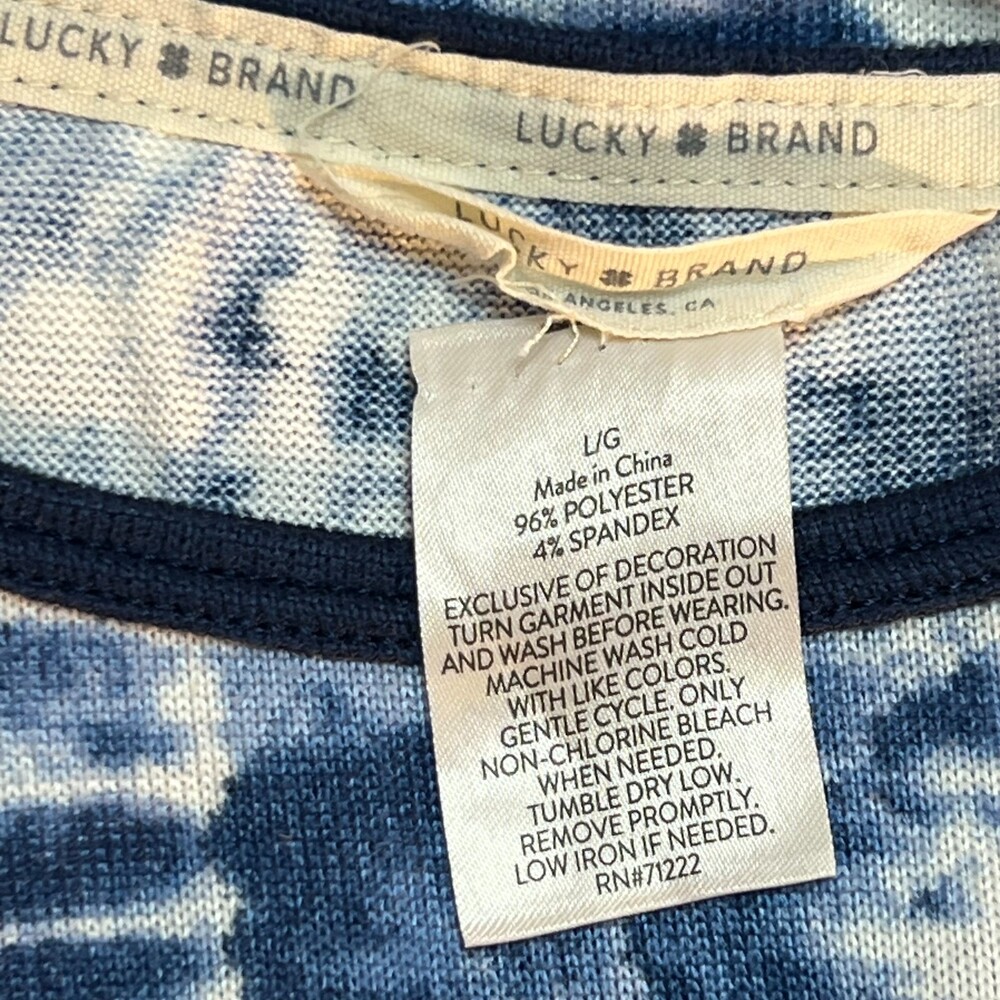 Lucky Brand Tank Top Womens L Blue and White Tie Dye Ringer Trim Neckline - Picture 6 of 11